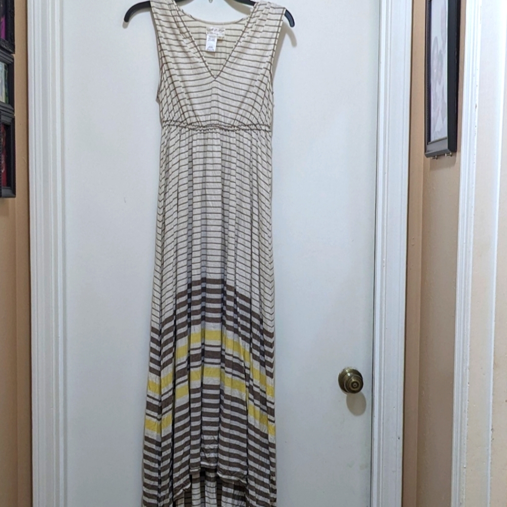 MSSP Beige Striped Sleeveless Asymmetric Hem Hi-Lo Dress Size M